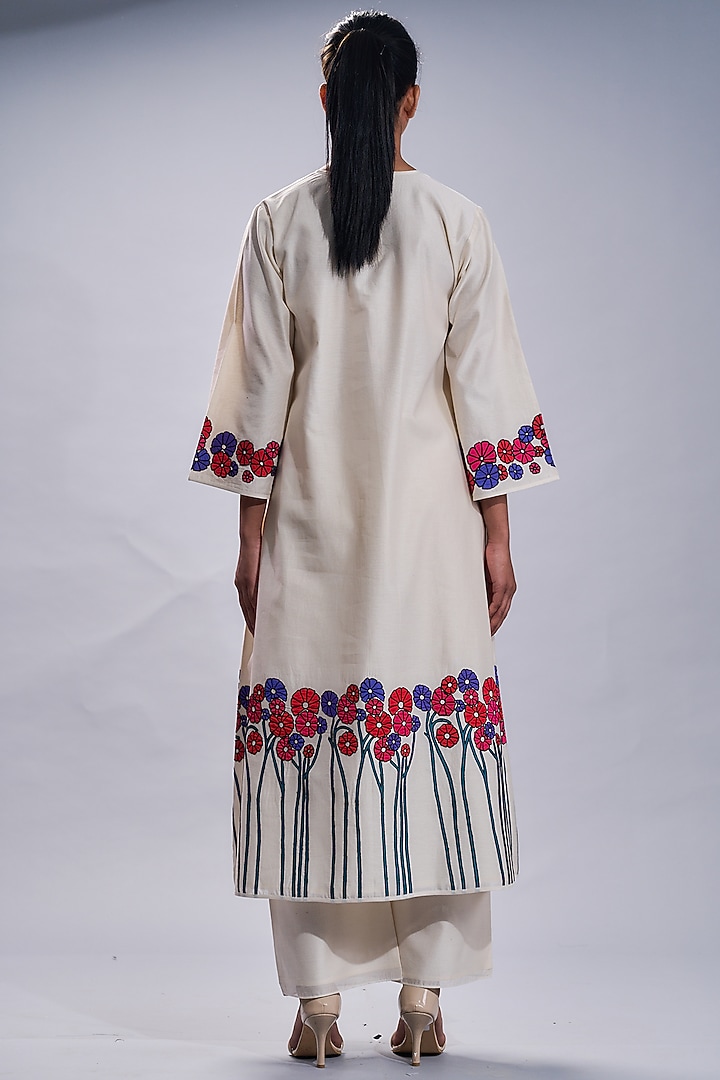 Ivory Chanderi Embroidered Party Wear Anarkali Set by Taika By Poonam Bhagat at Pernia's Pop Up Shop