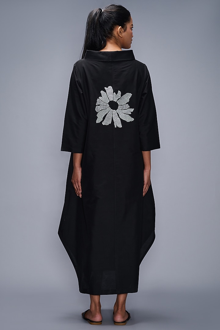 Black Silk Embroidered Vacation Dress by Taika By Poonam Bhagat at Pernia's Pop Up Shop