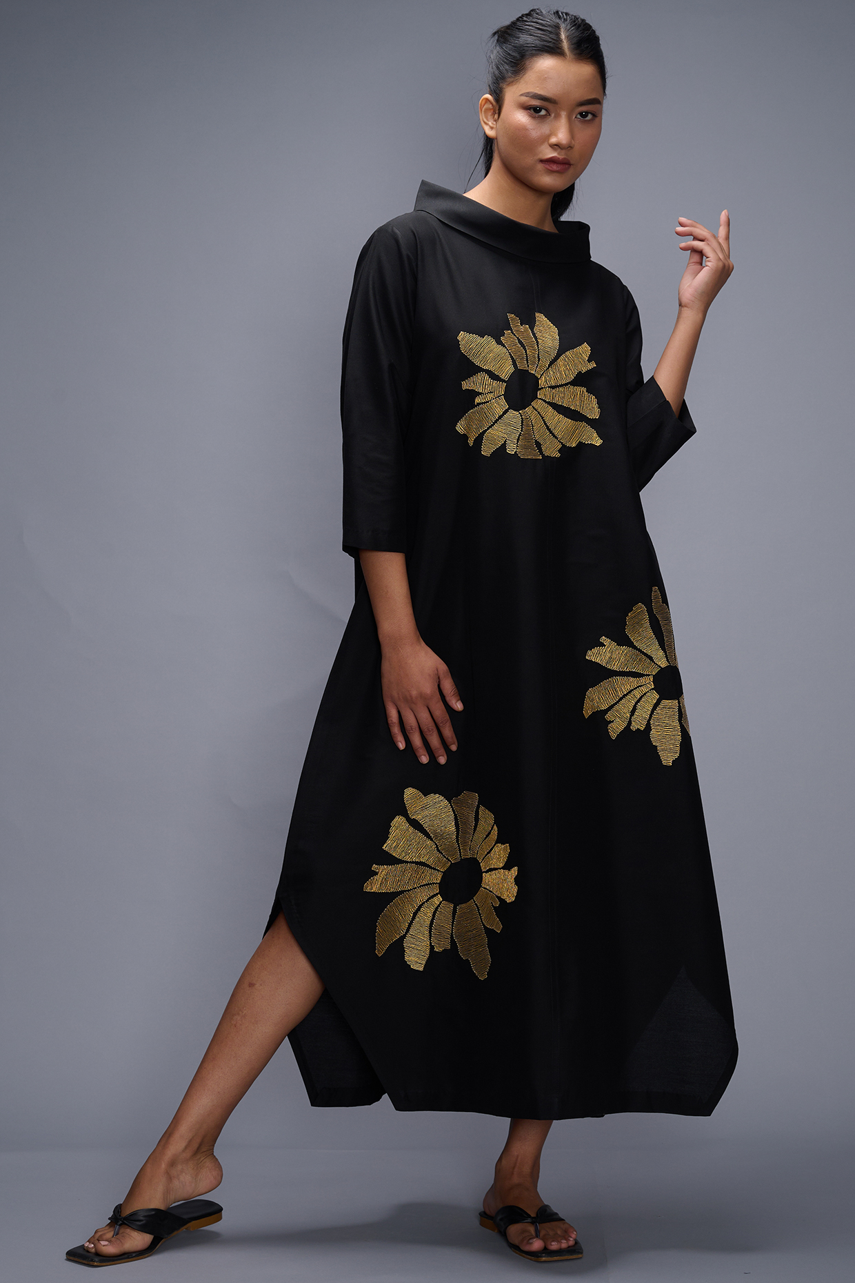 Black Embroidered Vacation Dress by Taika By Poonam Bhagat at Pernia's Pop Up Shop