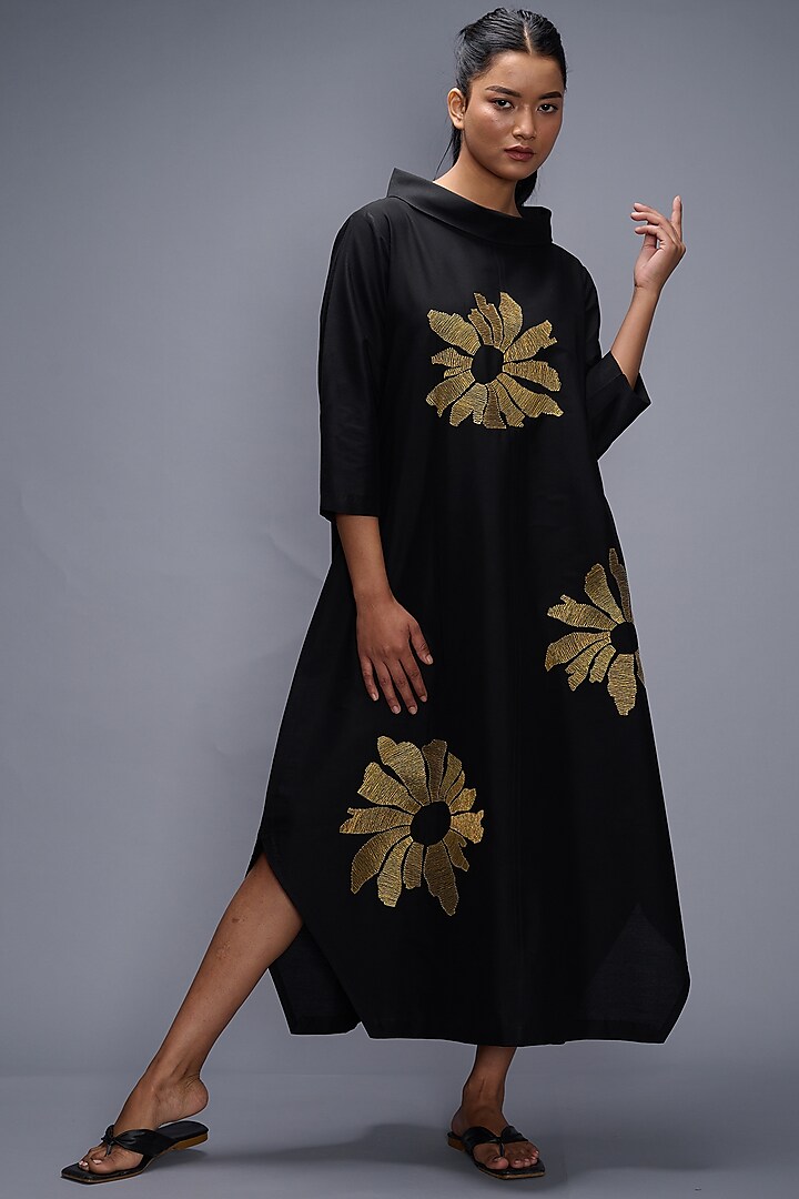 Black Embroidered Vacation Dress by Taika By Poonam Bhagat at Pernia's Pop Up Shop