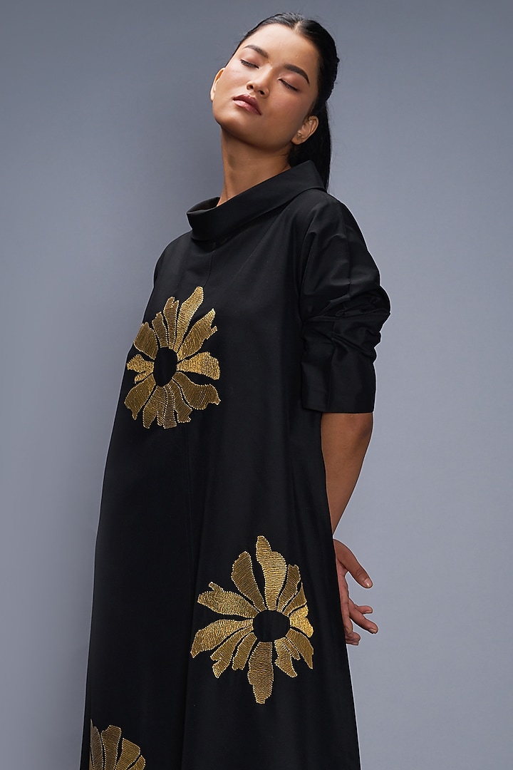 Black Embroidered Vacation Dress by Taika By Poonam Bhagat at Pernia's Pop Up Shop