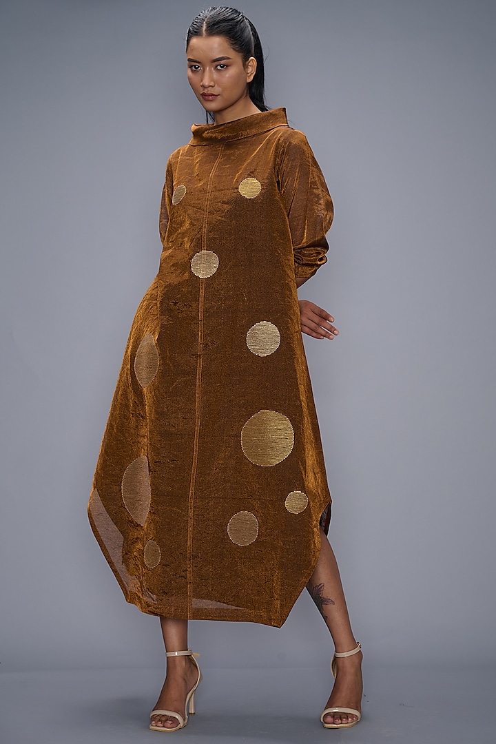 Bronze Embroidered Dress by Taika By Poonam Bhagat