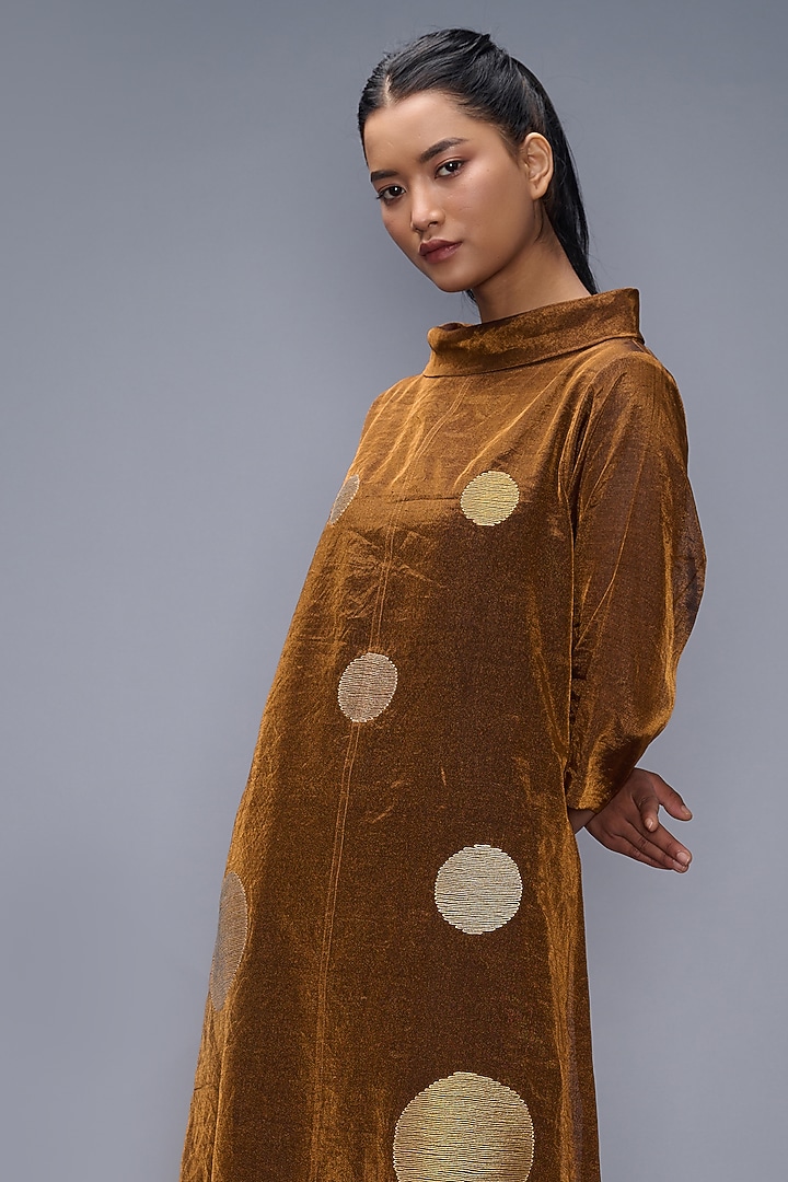 Bronze Embroidered Vacation Dress by Taika By Poonam Bhagat at Pernia's Pop Up Shop