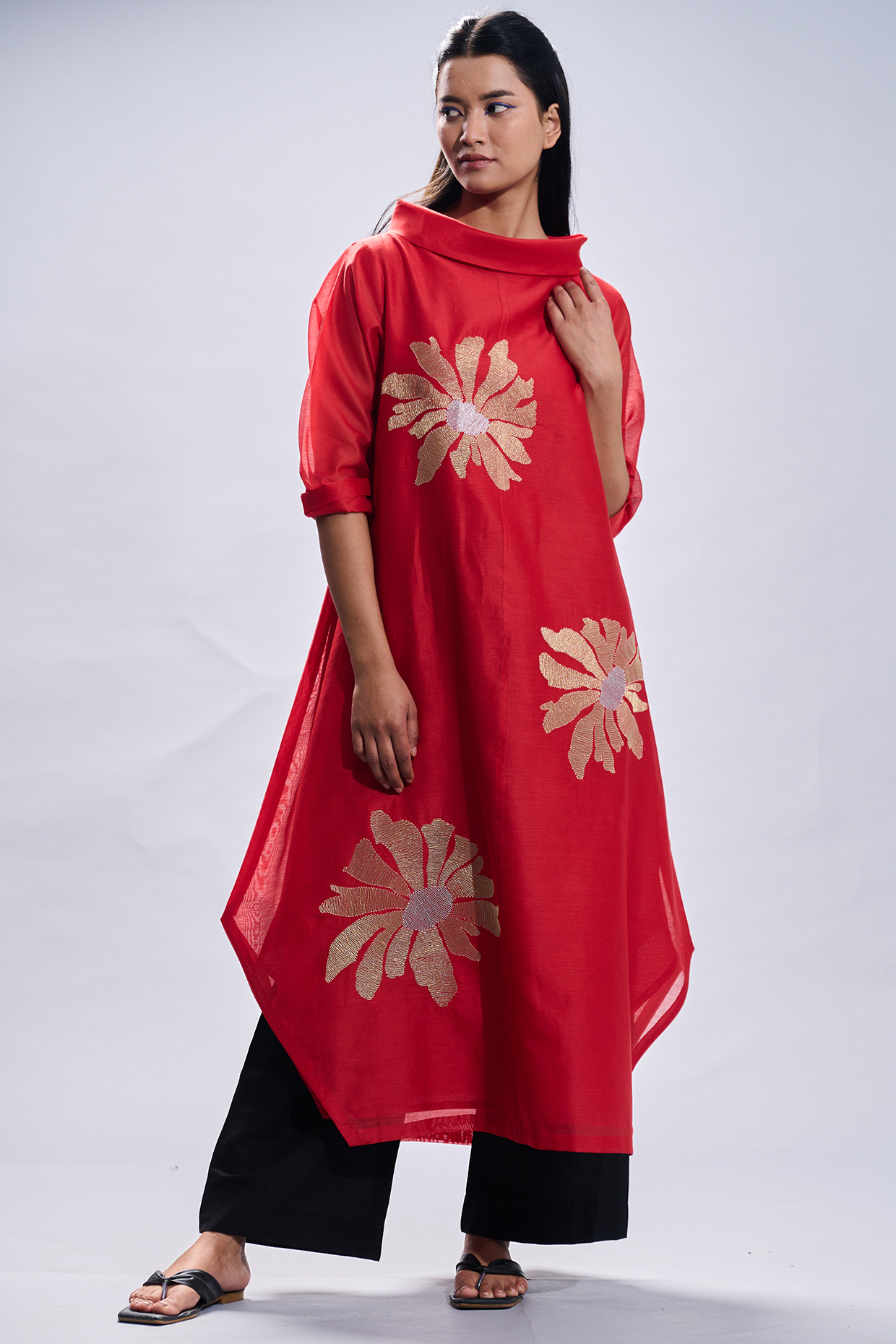 Red Embroidered Tunic Set by Taika By Poonam Bhagat at Pernia's Pop Up Shop