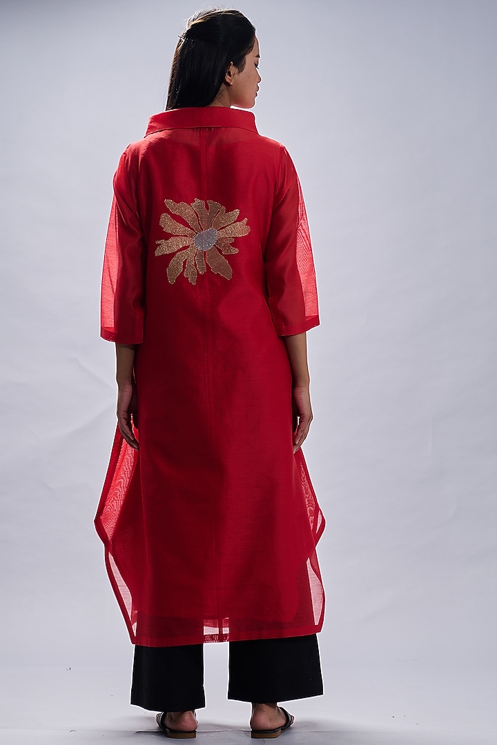 Red Embroidered Tunic Set by Taika By Poonam Bhagat at Pernia's Pop Up Shop