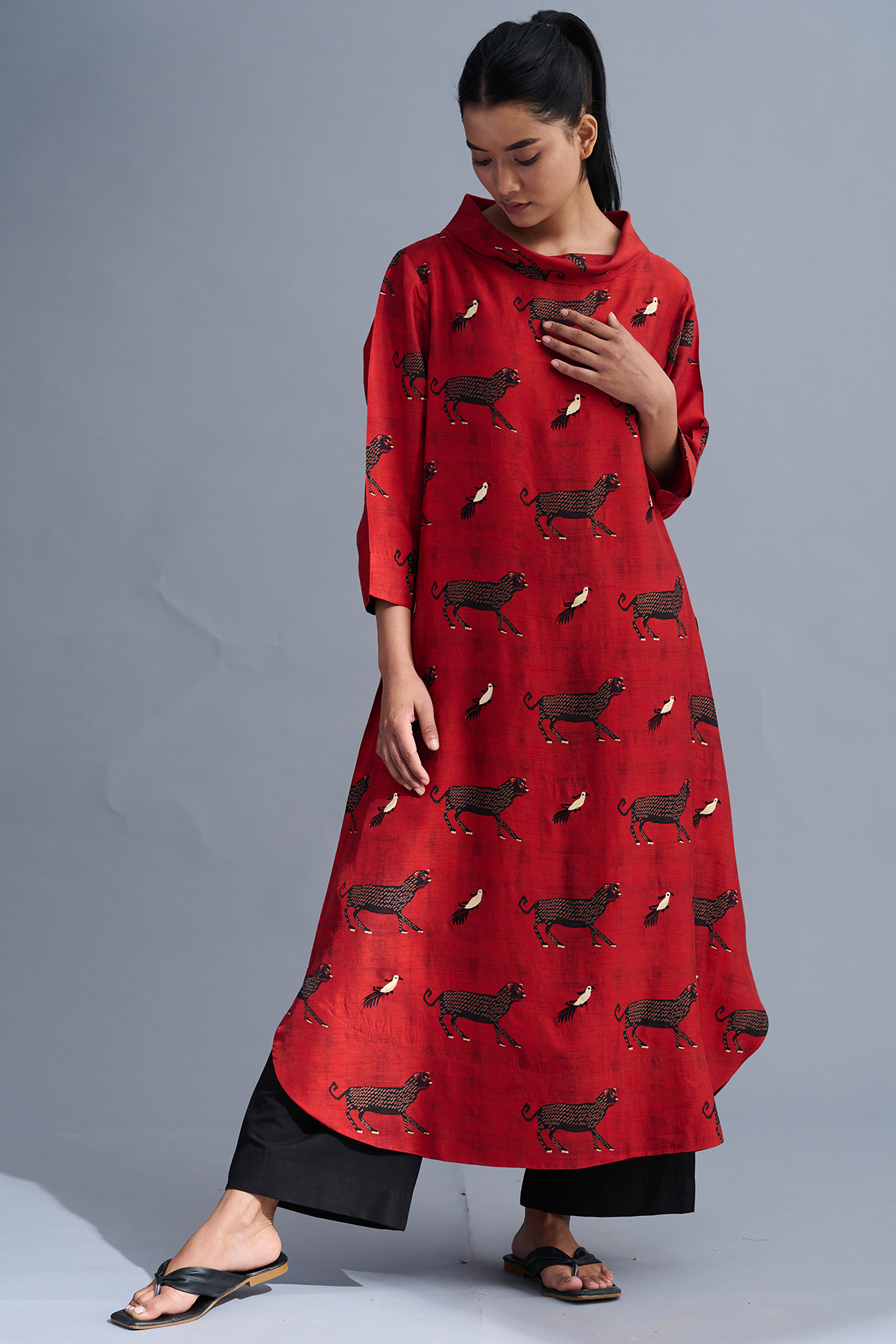 Red Printed & Embroidered Tunic Set by TAIKA by Poonam Bhagat at Pernia's Pop Up Shop