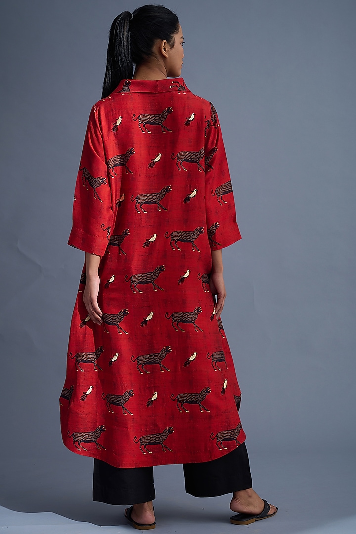 Red Printed & Embroidered Tunic Set by TAIKA by Poonam Bhagat at Pernia's Pop Up Shop