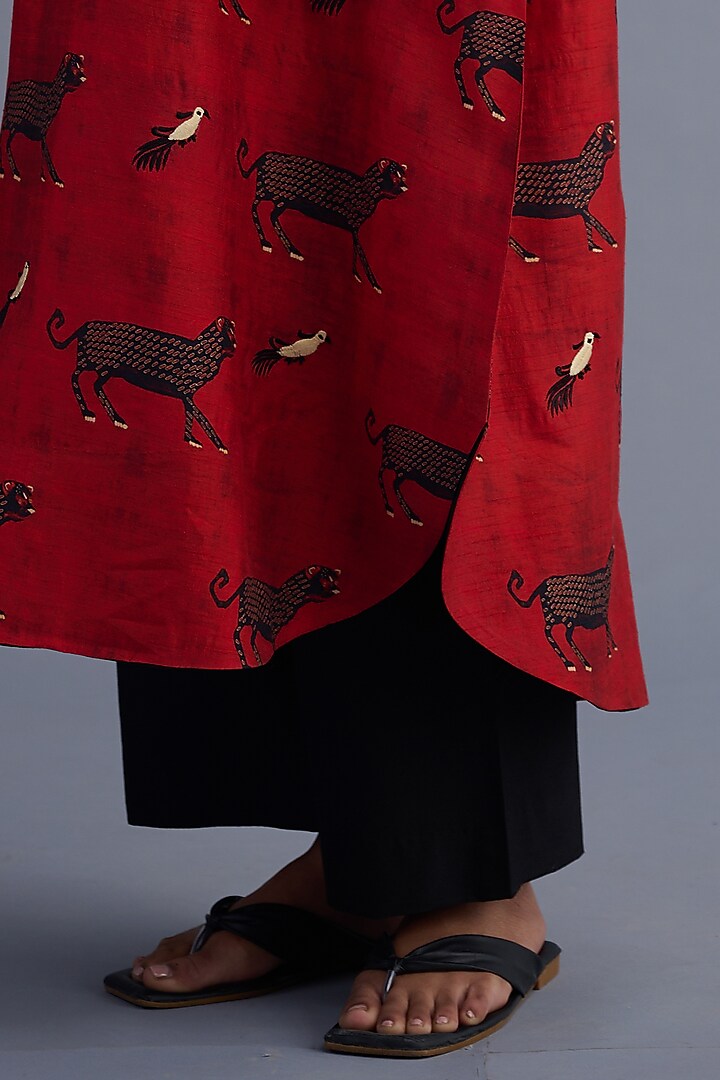 Red Printed & Embroidered Tunic Set by TAIKA by Poonam Bhagat at Pernia's Pop Up Shop