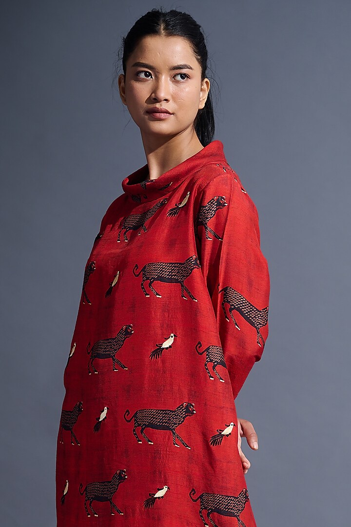 Red Printed & Embroidered Tunic Set by TAIKA by Poonam Bhagat at Pernia's Pop Up Shop