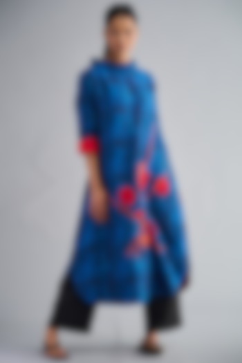 Blue Printed & Embroidered Tunic Set by TAIKA by Poonam Bhagat