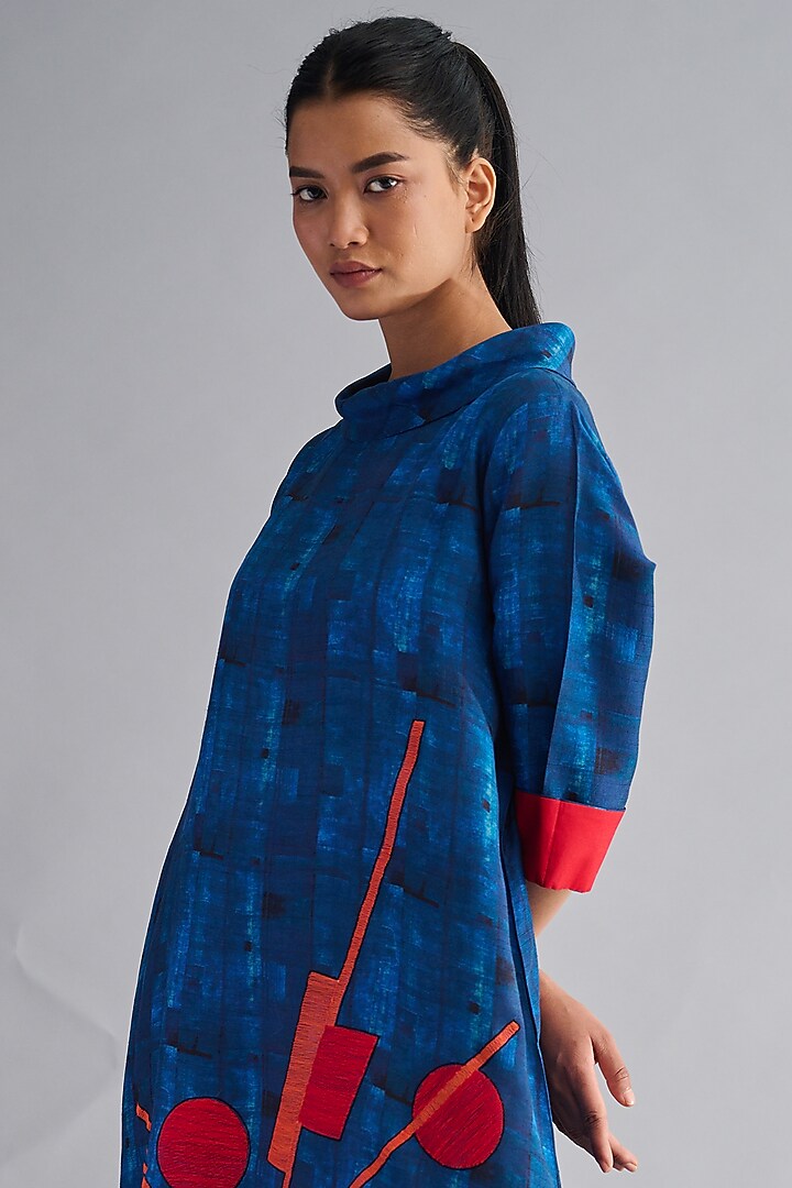 Blue Printed & Embroidered Tunic Set by TAIKA by Poonam Bhagat at Pernia's Pop Up Shop