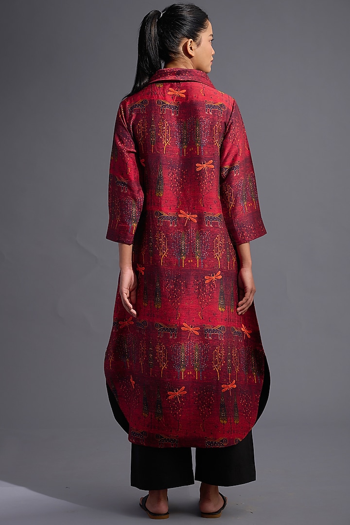 Red Silk Printed & Embroidered Tunic Set by TAIKA by Poonam Bhagat at Pernia's Pop Up Shop
