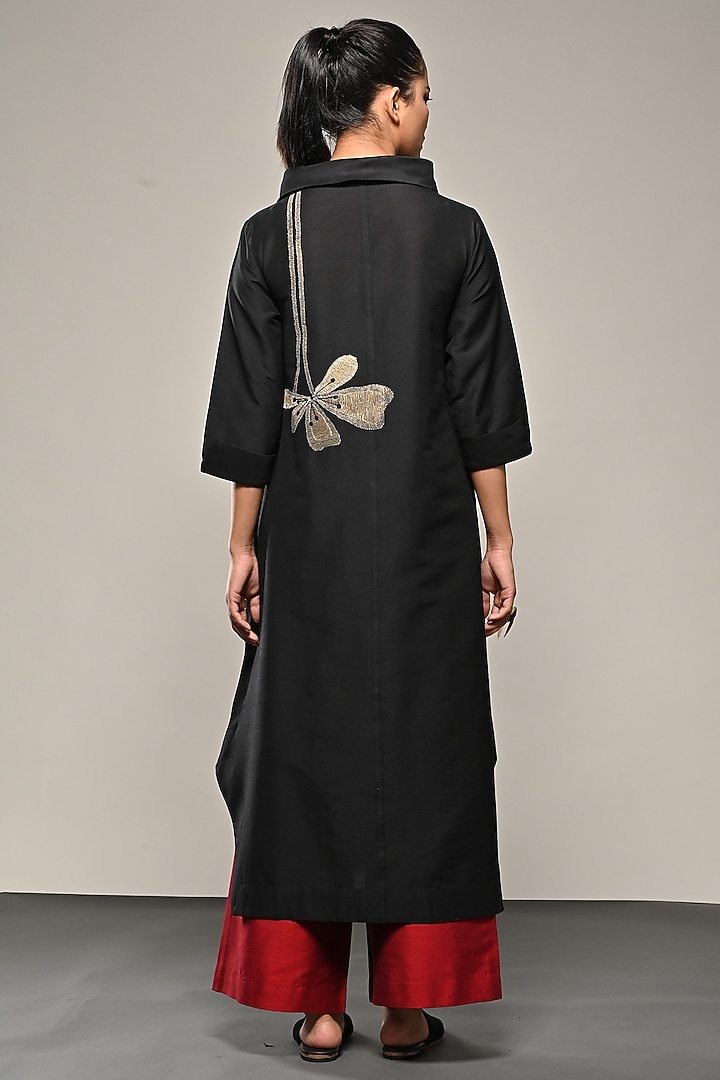Black Cotton Silk Embroidered Tunic Set by TAIKA by Poonam Bhagat at Pernia's Pop Up Shop