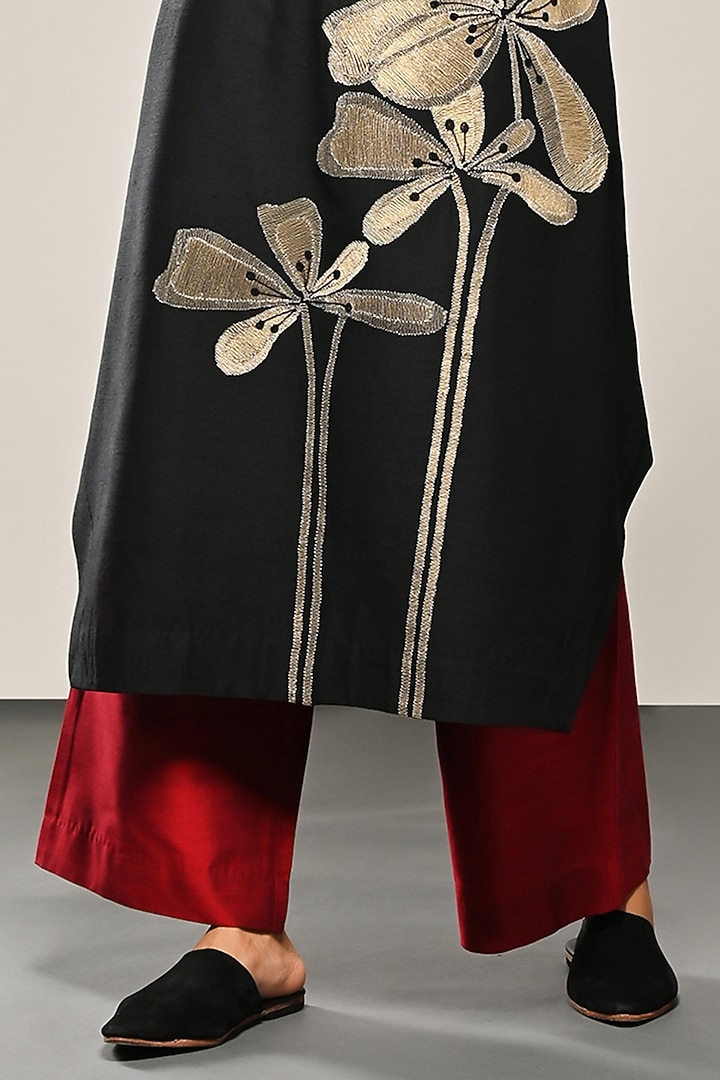 Black Cotton Silk Embroidered Tunic Set by TAIKA by Poonam Bhagat at Pernia's Pop Up Shop