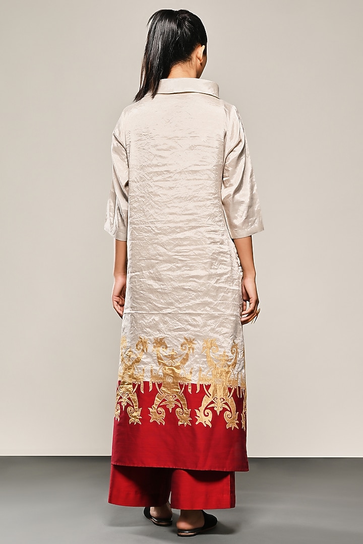 Pearl White Chanderi Tissue Applique Embroidered Tunic Set by TAIKA by Poonam Bhagat at Pernia's Pop Up Shop
