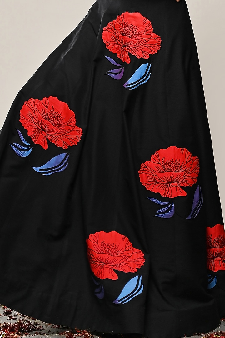 Black Organza Floral Embroidered Skirt Set by TAIKA by Poonam Bhagat at Pernia's Pop Up Shop