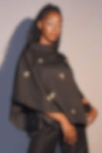 Black Banana Crepe Hand Embroidered Kimono Top by Taika By Poonam Bhagat at Pernia's Pop Up Shop