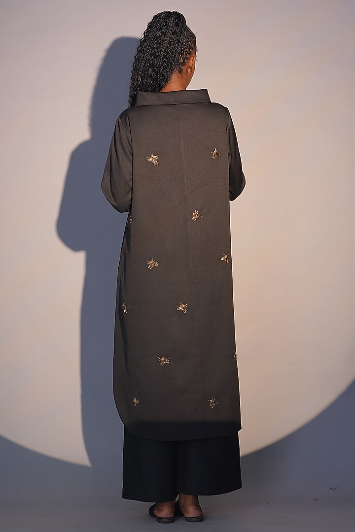 Black Banana Crepe Hand Embroidered Tunic by Taika By Poonam Bhagat at Pernia's Pop Up Shop