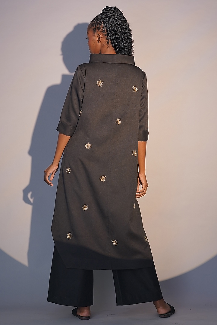 Black Banana Crepe Hand Embroidered Tunic by Taika By Poonam Bhagat at Pernia's Pop Up Shop