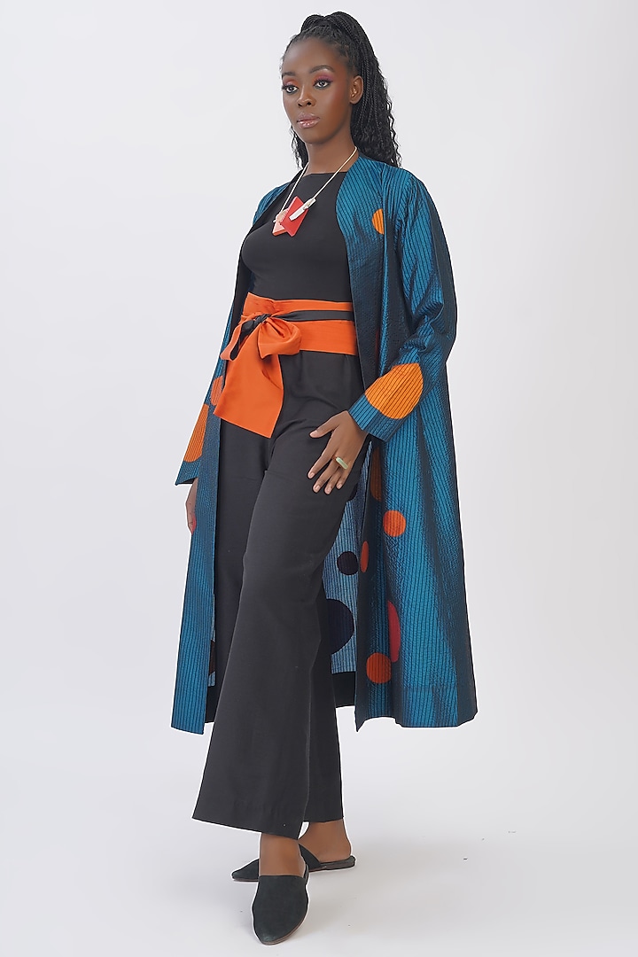 Peacock Green Pure Silk Applique Machine Embroidered Polka Jacket by Taika By Poonam Bhagat at Pernia's Pop Up Shop