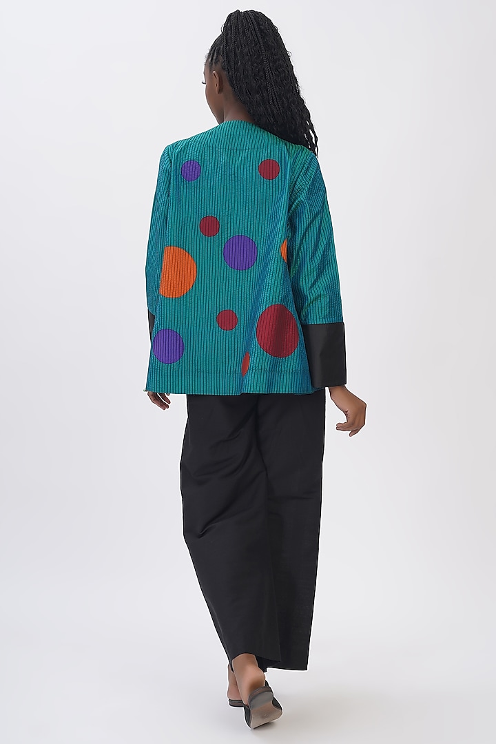 Aqua Green Pure Silk Applique Machine Embroidered Polka Jacket by Taika By Poonam Bhagat at Pernia's Pop Up Shop