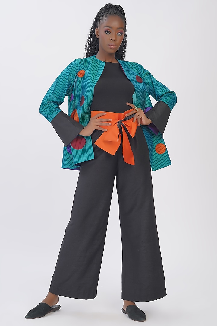 Aqua Green Pure Silk Applique Machine Embroidered Polka Jacket by Taika By Poonam Bhagat at Pernia's Pop Up Shop