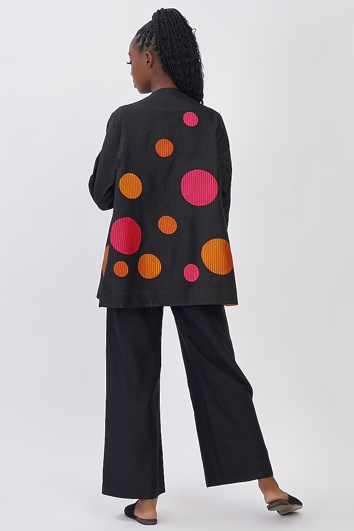 Black Green Pure Silk Applique Machine Embroidered Polka Jacket by Taika By Poonam Bhagat at Pernia's Pop Up Shop