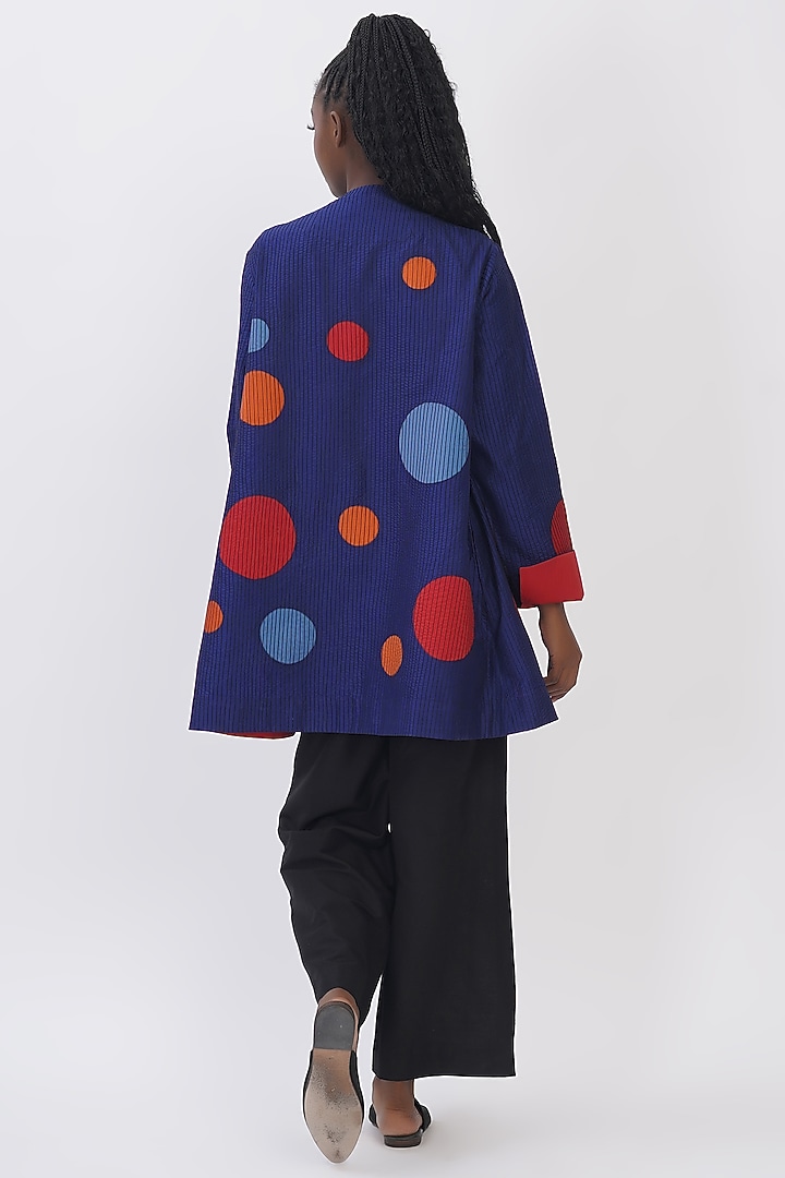Peacock Blue Pure Silk Applique Machine Embroidered Polka Jacket by Taika By Poonam Bhagat at Pernia's Pop Up Shop