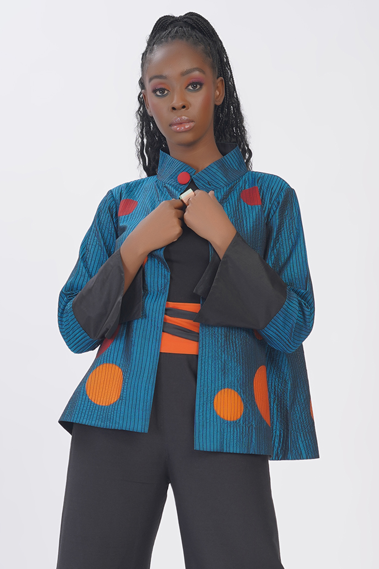 Aqua Green Pure Silk Applique Machine Embroidered Polka Jacket by Taika By Poonam Bhagat at Pernia's Pop Up Shop