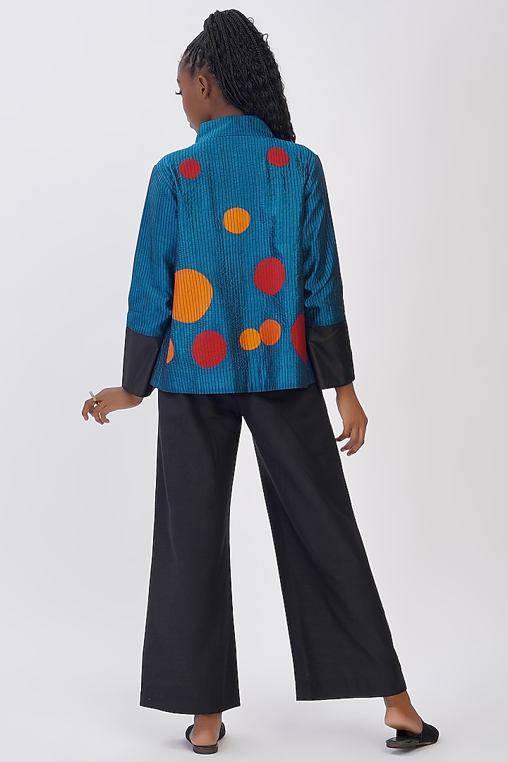 Aqua Green Pure Silk Applique Machine Embroidered Polka Jacket by Taika By Poonam Bhagat at Pernia's Pop Up Shop