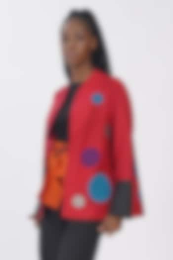 Hot Pink Pure Silk Applique Machine Embroidered Polka Jacket by Taika By Poonam Bhagat at Pernia's Pop Up Shop