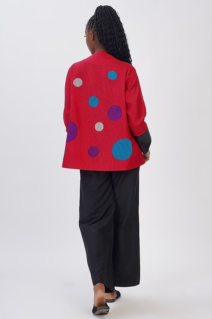 Hot Pink Pure Silk Applique Machine Embroidered Polka Jacket by Taika By Poonam Bhagat at Pernia's Pop Up Shop