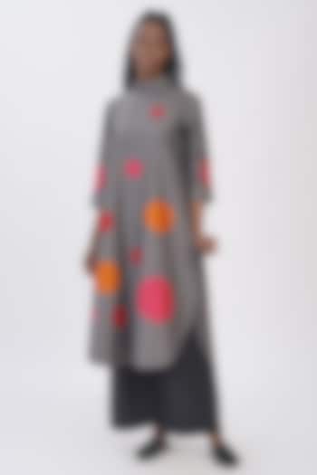 Dove Grey Pure Silk Applique Machine Embroidered Polka Tunic by Taika By Poonam Bhagat at Pernia's Pop Up Shop