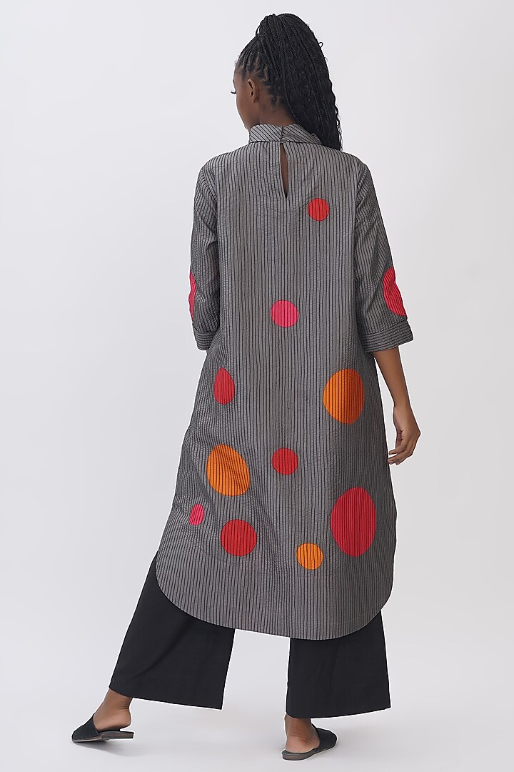 Dove Grey Pure Silk Applique Machine Embroidered Polka Tunic by Taika By Poonam Bhagat at Pernia's Pop Up Shop