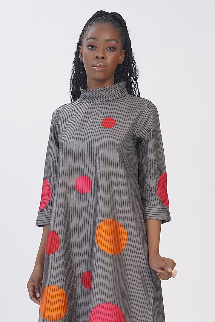 Dove Grey Pure Silk Applique Machine Embroidered Polka Tunic by Taika By Poonam Bhagat at Pernia's Pop Up Shop
