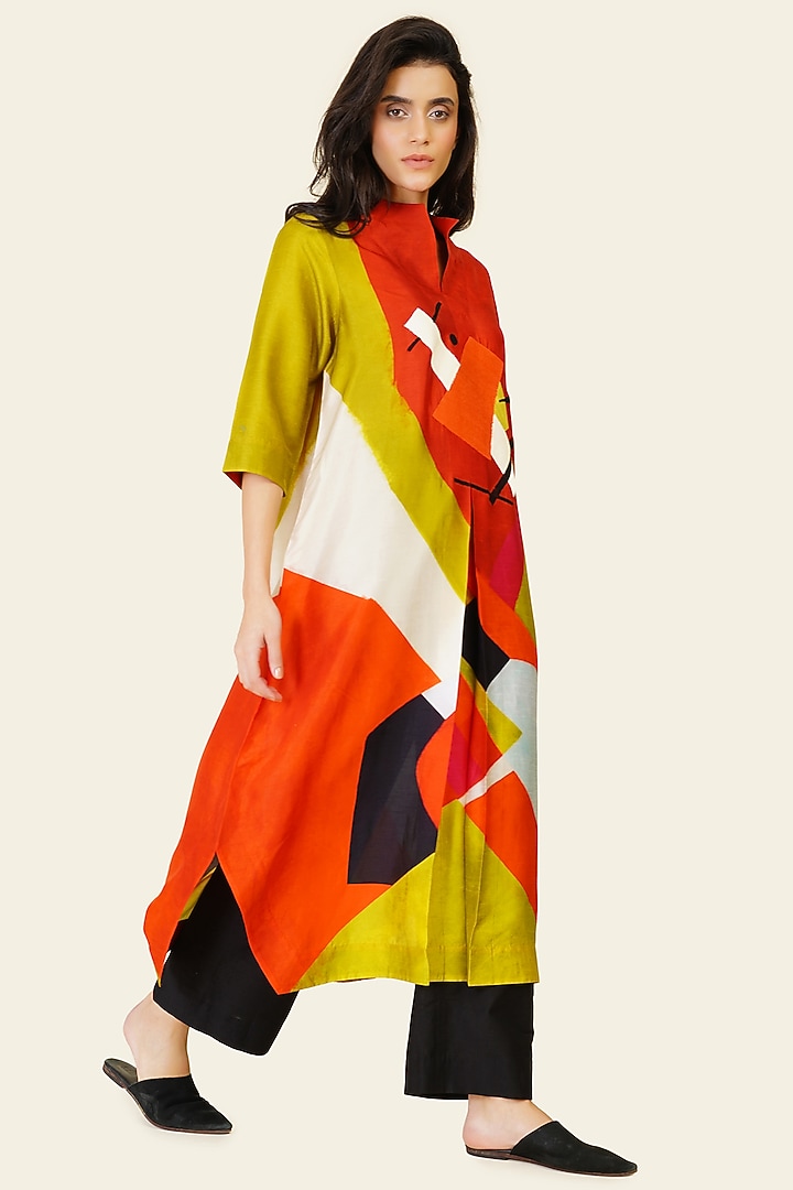 Multi-Colored Blended Silk Digital Printed Tunic Set by TAIKA by Poonam Bhagat at Pernia's Pop Up Shop