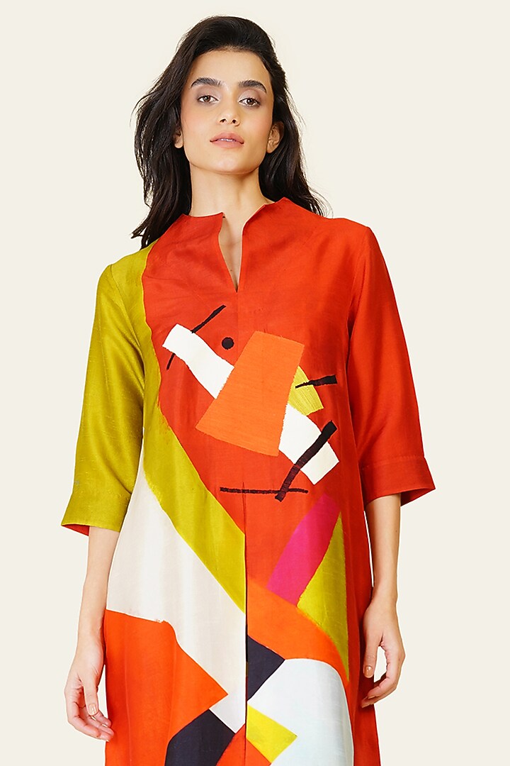 Multi-Colored Blended Silk Digital Printed Tunic Set by TAIKA by Poonam Bhagat at Pernia's Pop Up Shop