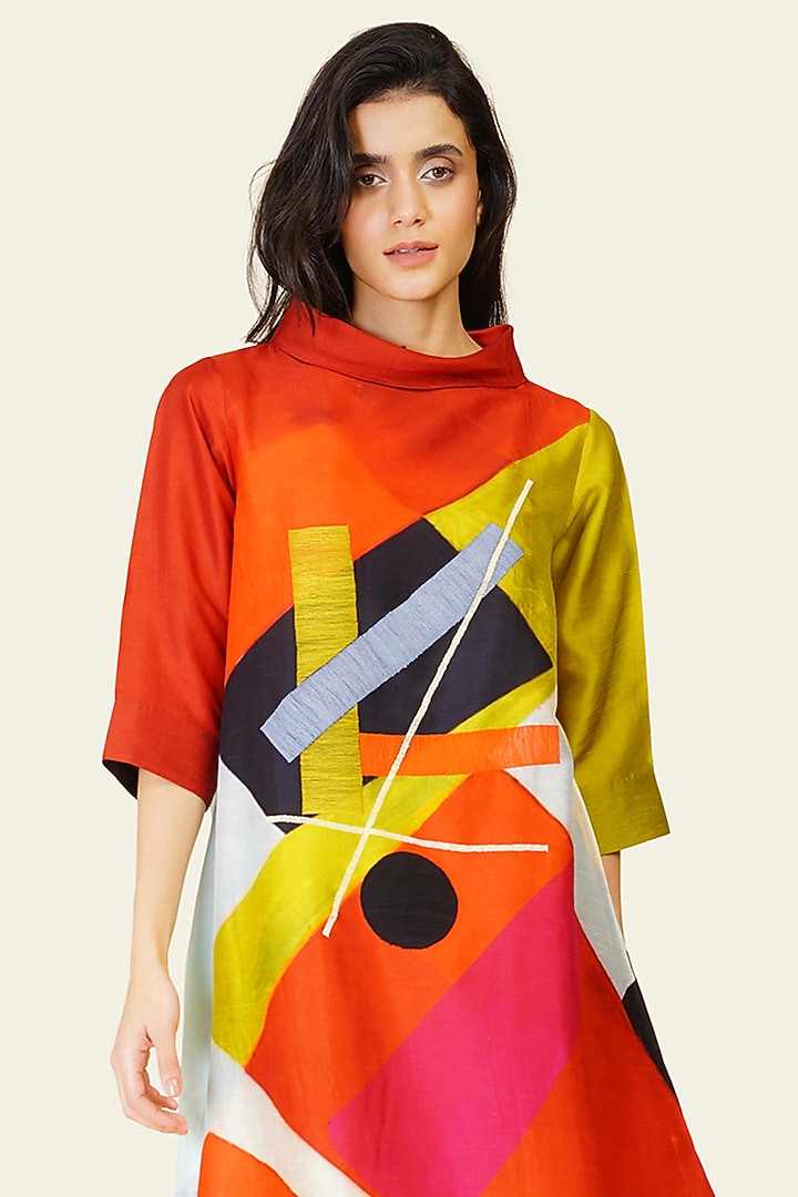 Multi-Colored Blended Silk Digital Printed Tunic Set by TAIKA by Poonam Bhagat at Pernia's Pop Up Shop