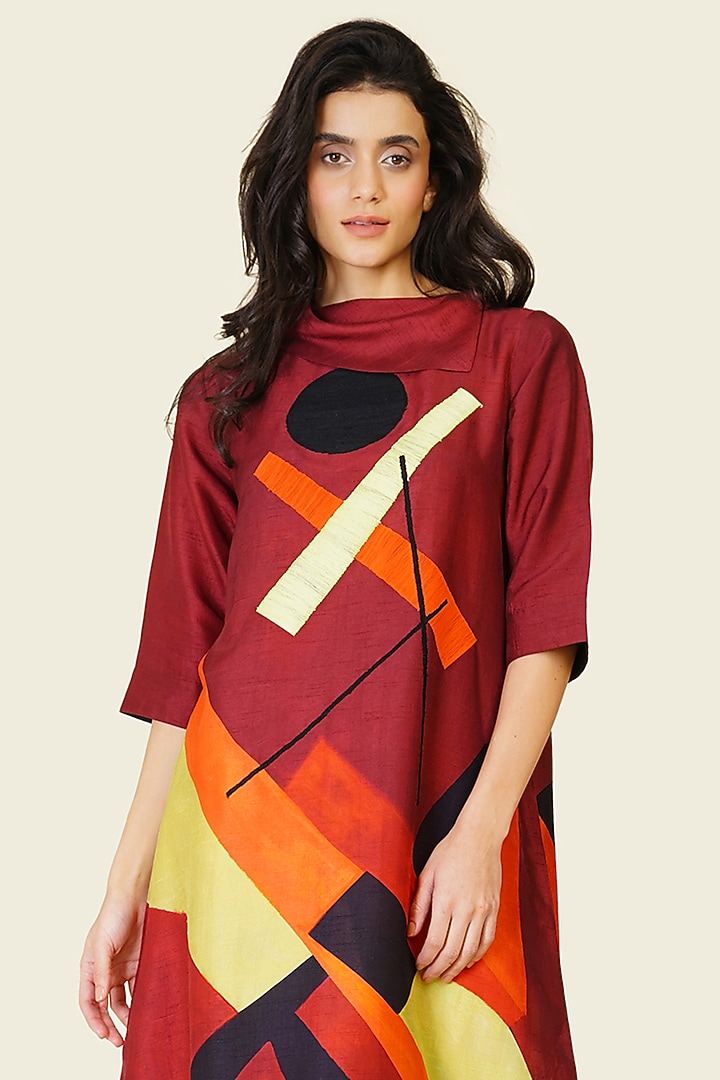 Multi-Colored Blended Silk Digital Printed Tunic Vacation Dress by TAIKA by Poonam Bhagat at Pernia's Pop Up Shop