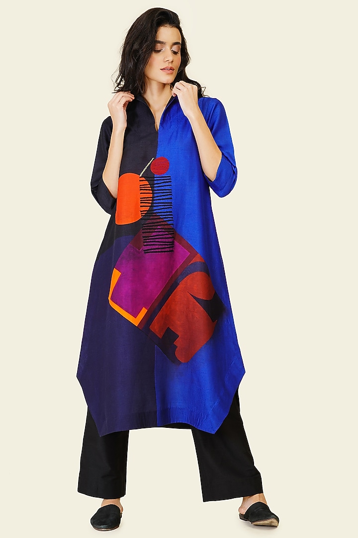 Multi-Colored Blended Silk Digital Printed Tunic Vacation Dress by TAIKA by Poonam Bhagat at Pernia's Pop Up Shop