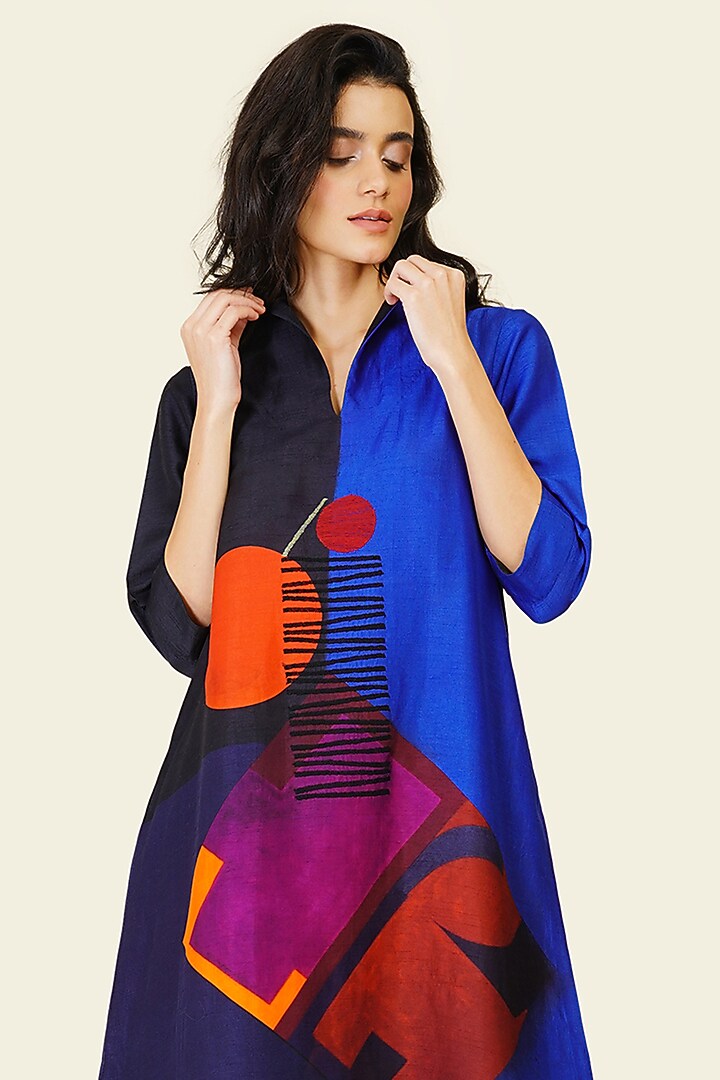 Multi-Colored Blended Silk Digital Printed Tunic Vacation Dress by TAIKA by Poonam Bhagat at Pernia's Pop Up Shop