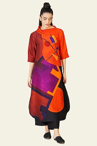 Multi-Colored Blended Silk Digital Printed Tunic Set by TAIKA by Poonam Bhagat