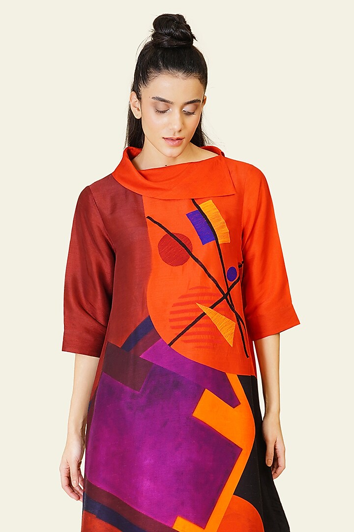 Multi-Colored Blended Silk Digital Printed Tunic Set by TAIKA by Poonam Bhagat at Pernia's Pop Up Shop