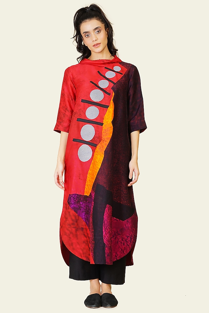 Multi-Colored Blended Silk Digital Printed Tunic Set by TAIKA by Poonam Bhagat at Pernia's Pop Up Shop