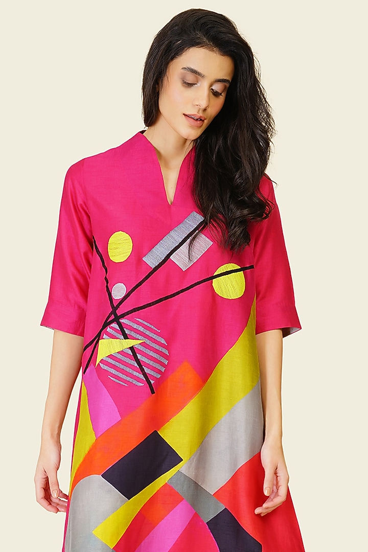 Multi-Colored Blended Silk Digital Printed Tunic Vacation Dress by TAIKA by Poonam Bhagat at Pernia's Pop Up Shop