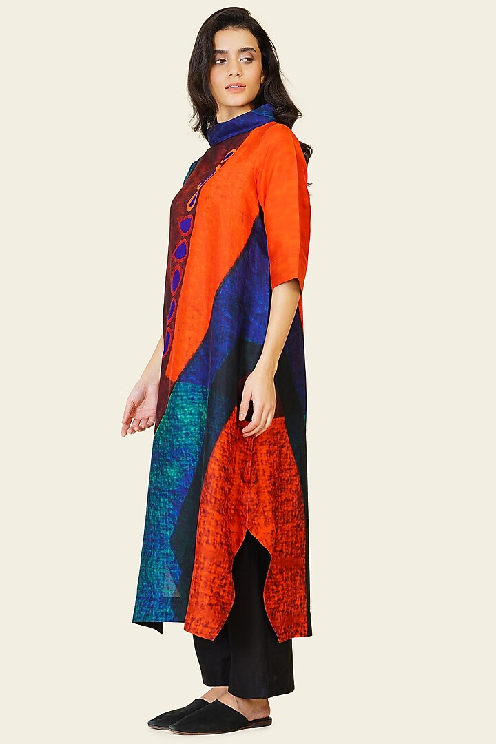 Multi-Colored Blended Silk Digital Printed Tunic Set by TAIKA by Poonam Bhagat at Pernia's Pop Up Shop