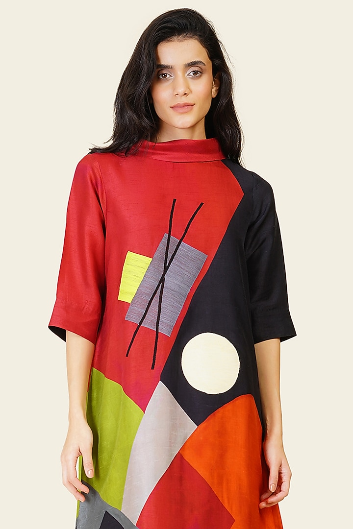 Multi-Colored Blended Silk Digital Printed Tunic Set by TAIKA by Poonam Bhagat at Pernia's Pop Up Shop