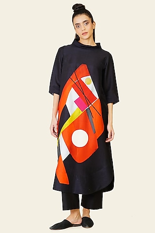 Multi-Colored Blended Silk Digital Printed Tunic Set by TAIKA by Poonam Bhagat