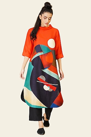 Multi-Colored Blended Silk Digital Printed Tunic Set by TAIKA by Poonam Bhagat