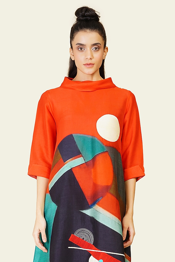 Multi-Colored Blended Silk Digital Printed Tunic Set by TAIKA by Poonam Bhagat at Pernia's Pop Up Shop